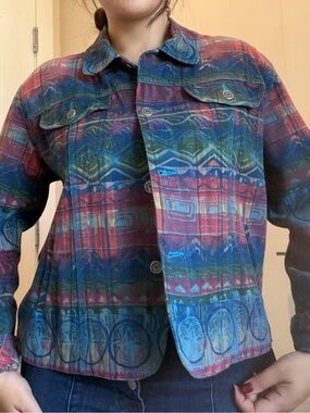 Chico's Multicolor Printed Button-Front Shirt Jacket